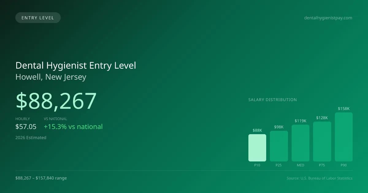 Dental Hygienist Entry Level Salary in Howell, NJ — 2026 est., based on 2025 BLS