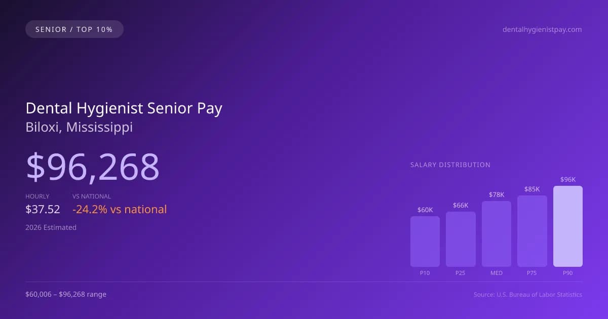 Dental Hygienist Senior Salary in Biloxi, MS — 2026 est., based on 2025 BLS
